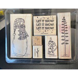 Stampin Up Mounted Rubber Stamp Let it Snow Winter Snowman Tree